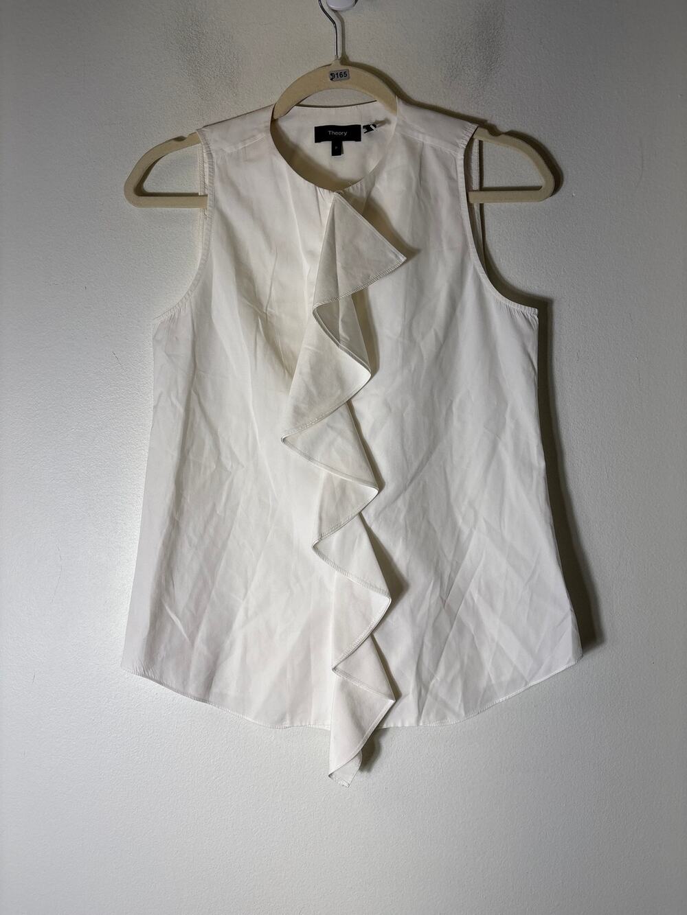 Theory White Sleeveless Cotton Ruffle Top Sz P